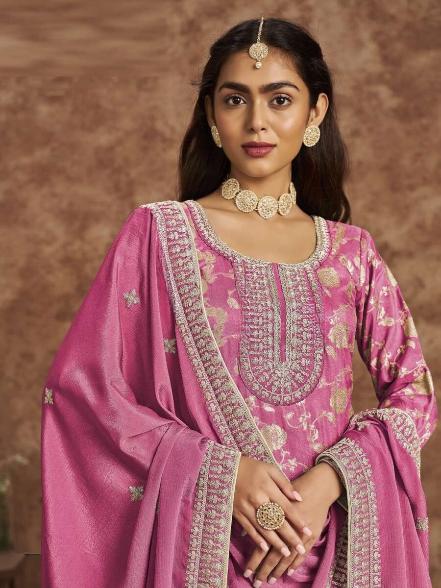 Modern Pink Dola Silk Straight Salwar Kameez – 56292-212-A