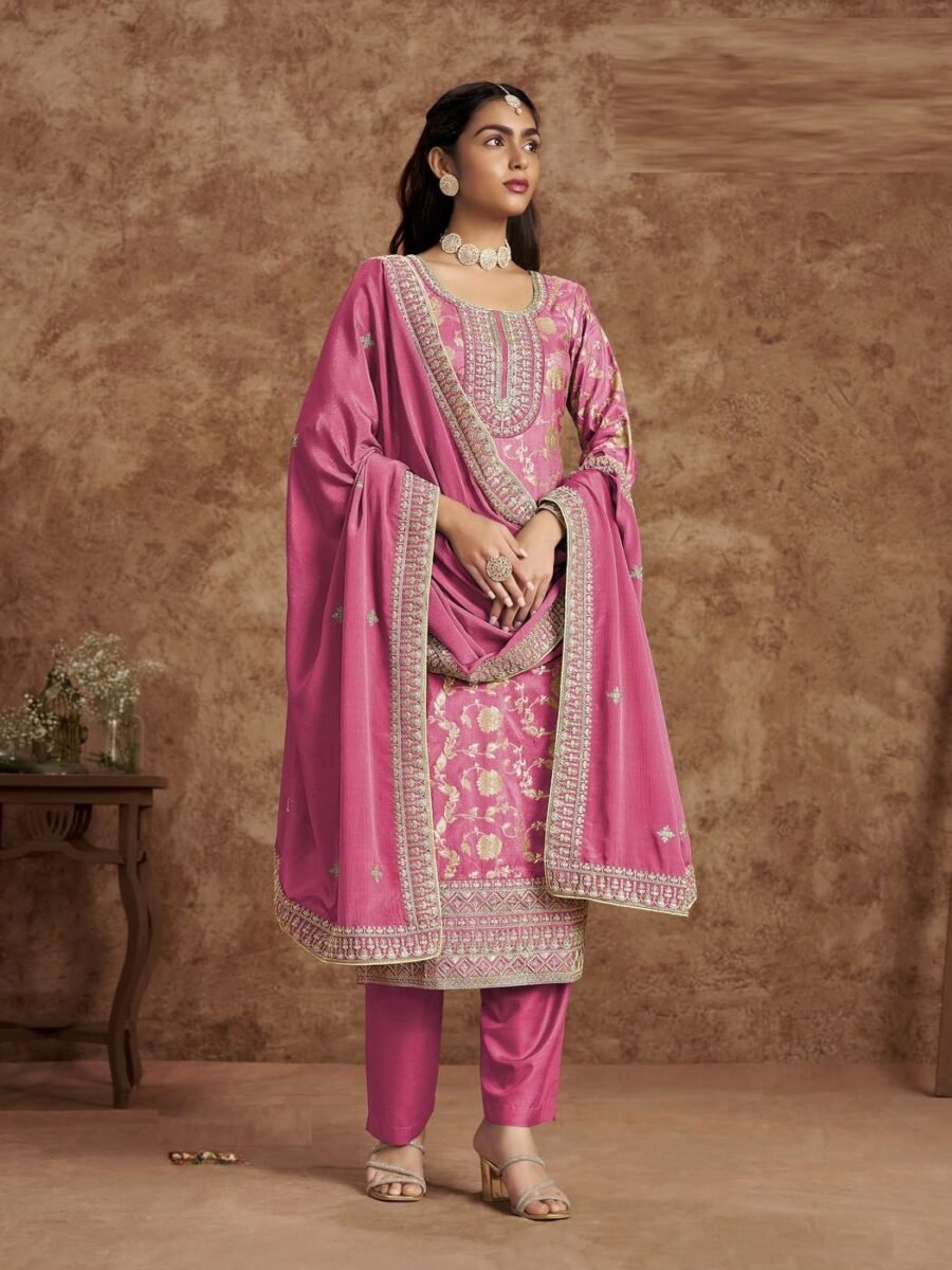 Modern Pink Dola Silk Straight Salwar Kameez – 56292-212-A