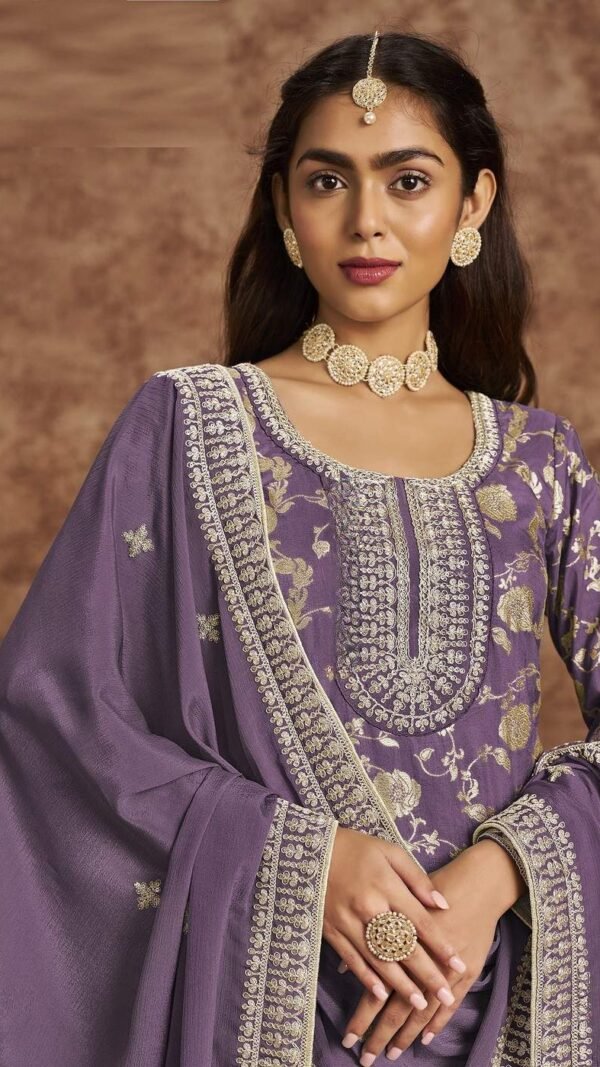 Classy Lavender Dola Silk Straight Salwar Kameez – 56292-212-B