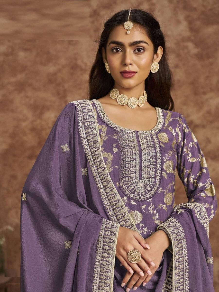 Classy Lavender Dola Silk Straight Salwar Kameez – 56292-212-B