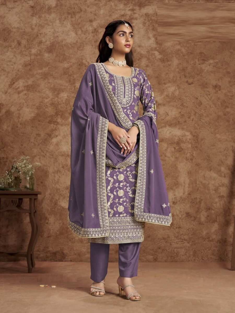 Classy Lavender Dola Silk Straight Salwar Kameez – 56292-212-B