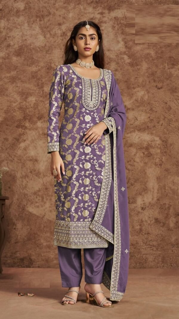 Classy Lavender Dola Silk Straight Salwar Kameez – 56292-212-B