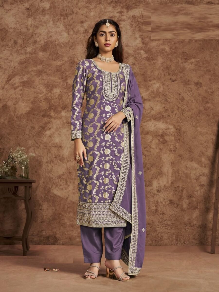 Classy Lavender Dola Silk Straight Salwar Kameez – 56292-212-B
