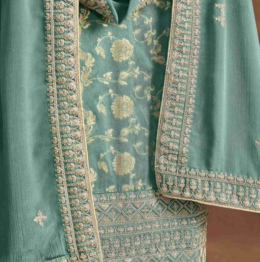 Bold Blue Dola Silk Straight Salwar Kameez – 56292-212-C