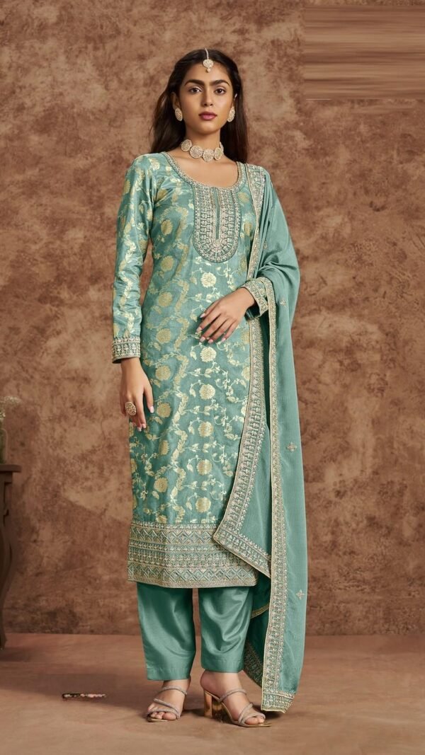 Bold Blue Dola Silk Straight Salwar Kameez – 56292-212-C