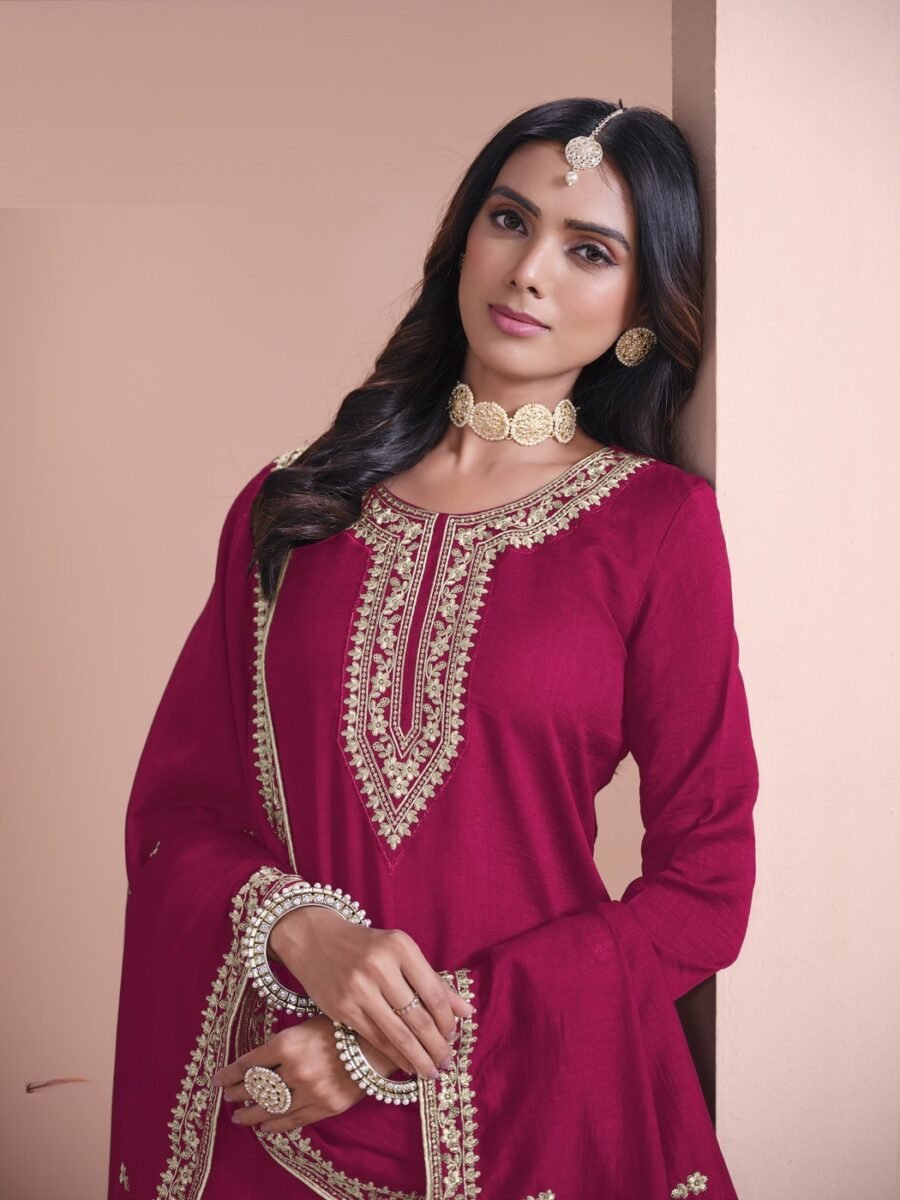 Captivating Red Art Silk Palazzo Salwar Kameez – 57196-216-B