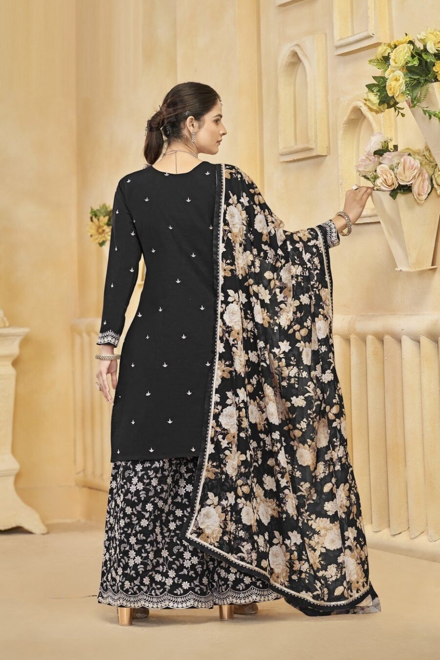 Radiant Black Silk Palazzo Salwar Kameez – 57268-218-A
