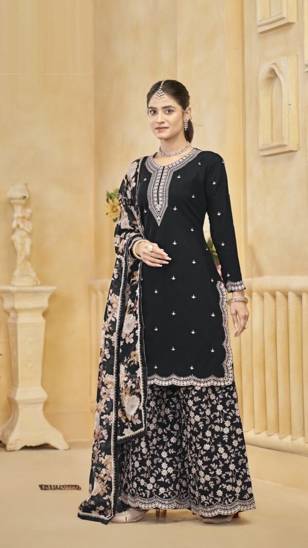 Radiant Black Silk Palazzo Salwar Kameez – 57268-218-A