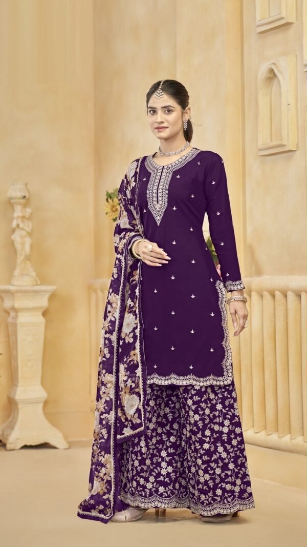 Graceful Purple Silk Palazzo Salwar Kameez – 57268-218-B