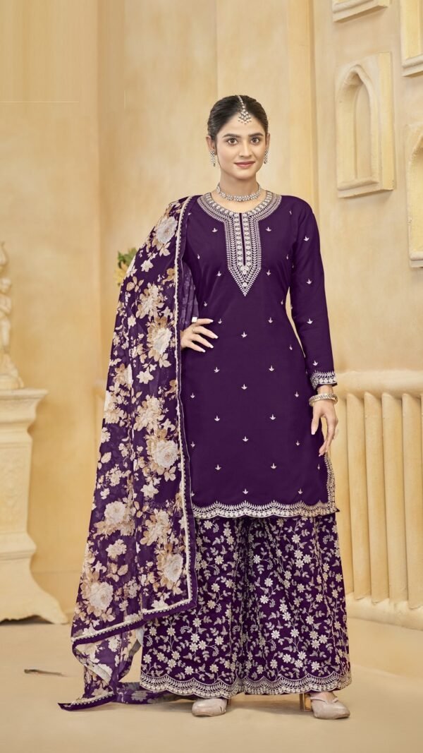 Graceful Purple Silk Palazzo Salwar Kameez – 57268-218-B