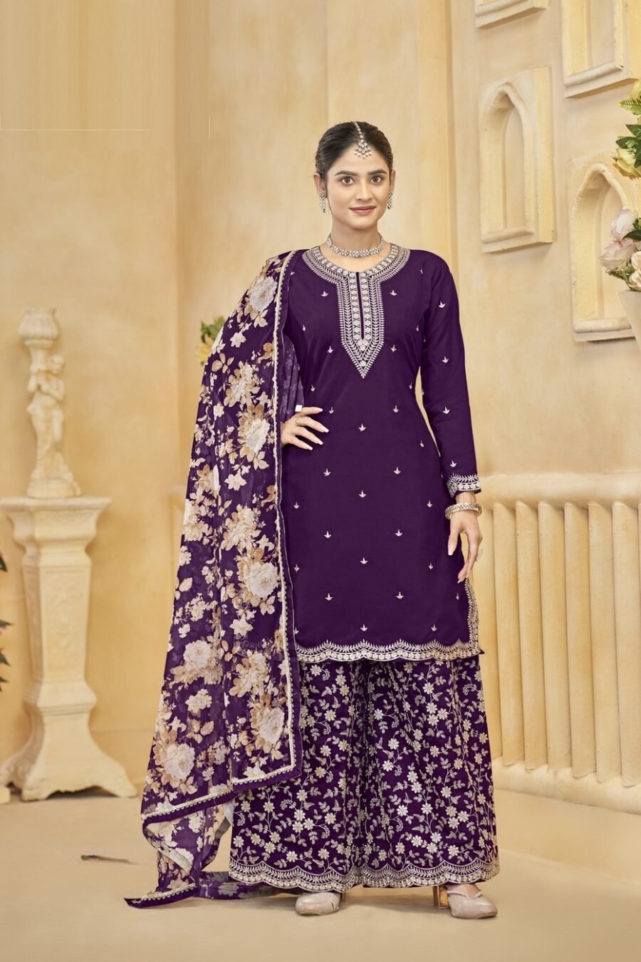 Graceful Purple Silk Palazzo Salwar Kameez – 57268-218-B