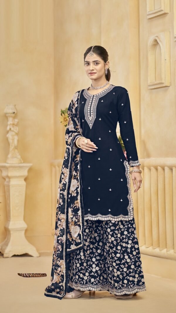 Fierce Navy Blue Silk Palazzo Salwar Kameez – 57268-218-C