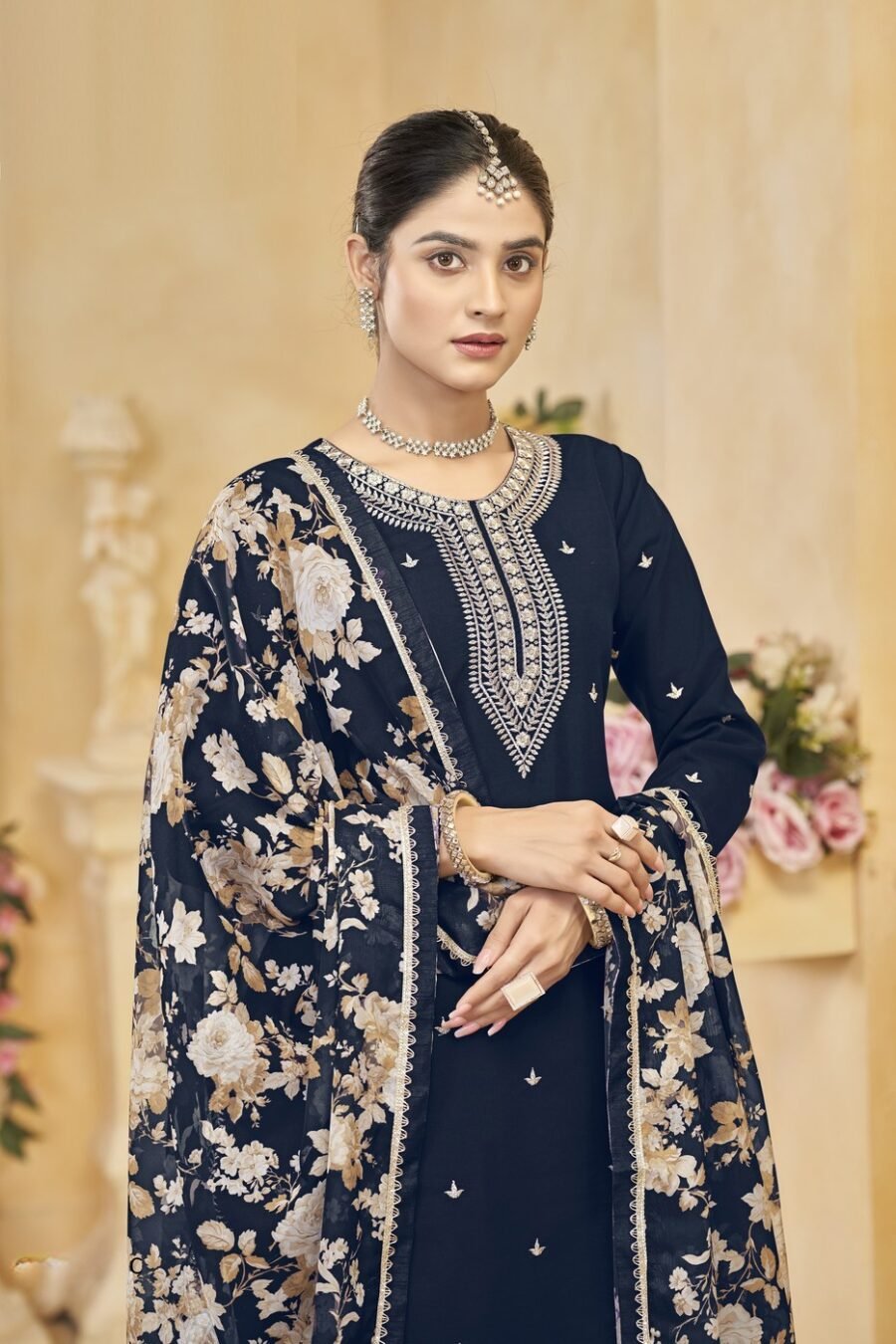Fierce Navy Blue Silk Palazzo Salwar Kameez – 57268-218-C Fierce Navy Blue Silk Palazzo Salwar Kameez – 57268-218-C