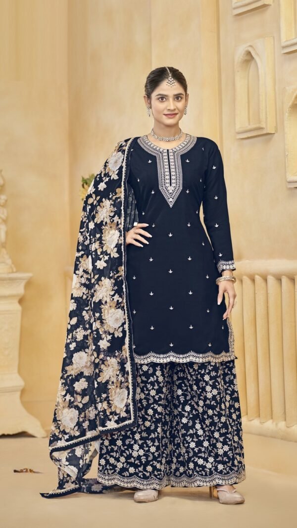 Fierce Navy Blue Silk Palazzo Salwar Kameez – 57268-218-C