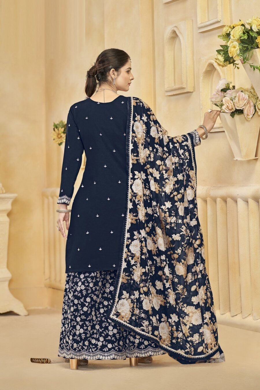 Fierce Navy Blue Silk Palazzo Salwar Kameez – 57268-218-C Fierce Navy Blue Silk Palazzo Salwar Kameez – 57268-218-C