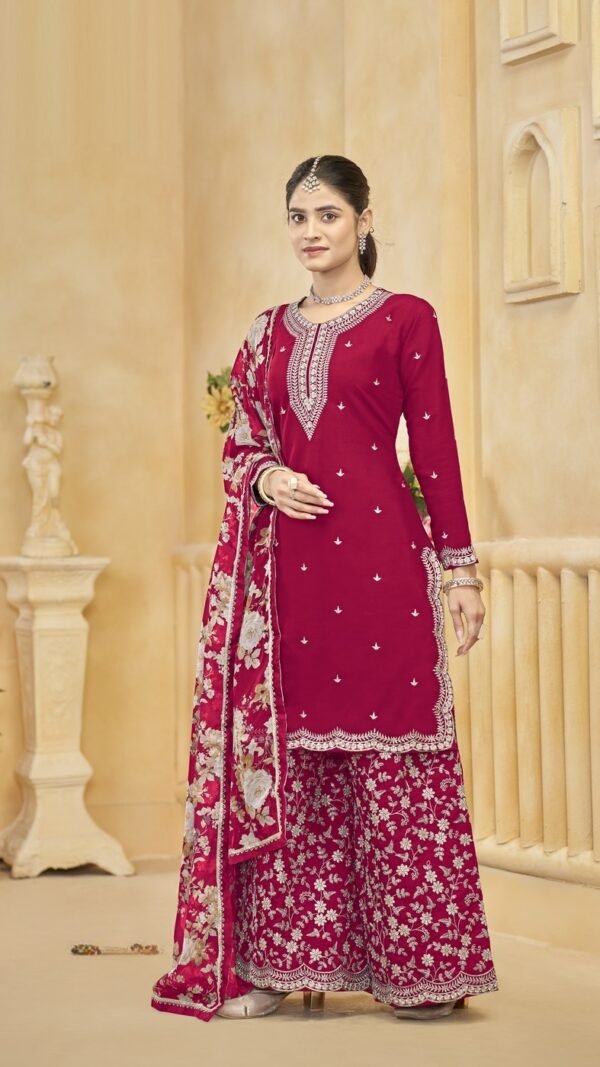 Enchanting Pink Silk Palazzo Salwar Kameez – 57268-218-D