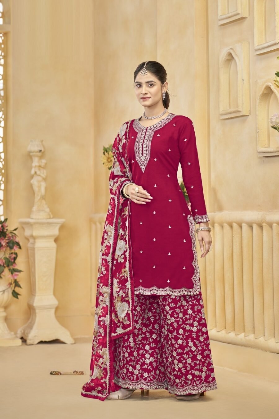 Enchanting Pink Silk Palazzo Salwar Kameez – 57268-218-D