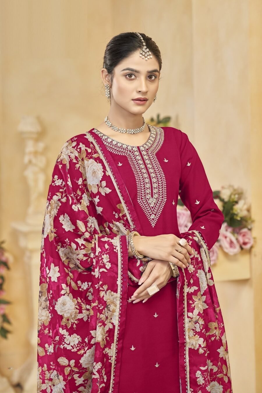 Enchanting Pink Silk Palazzo Salwar Kameez – 57268-218-D