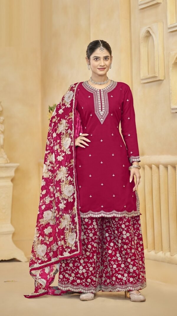Enchanting Pink Silk Palazzo Salwar Kameez – 57268-218-D