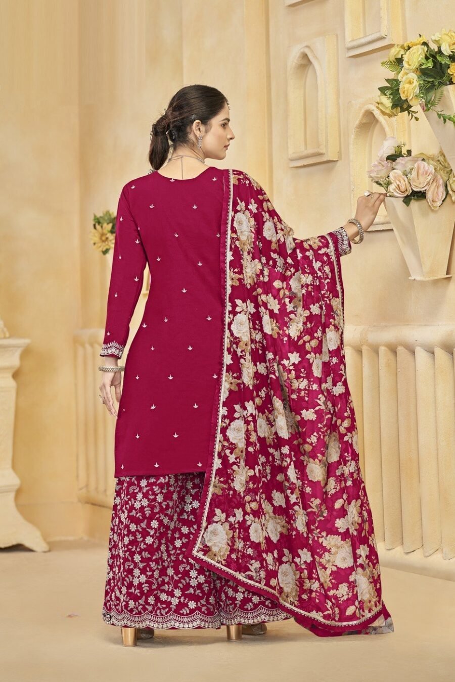 Enchanting Pink Silk Palazzo Salwar Kameez – 57268-218-D