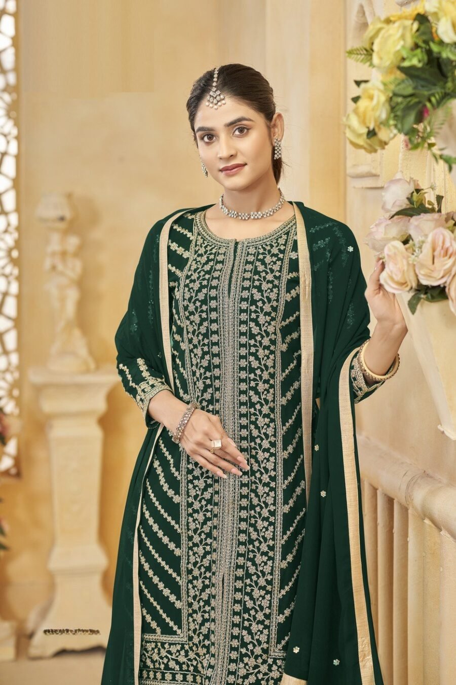 Unique Green Georgette Gharara Salwar Kameez – 57274-219-A Unique Green Georgette Gharara Salwar Kameez – 57274-219-A