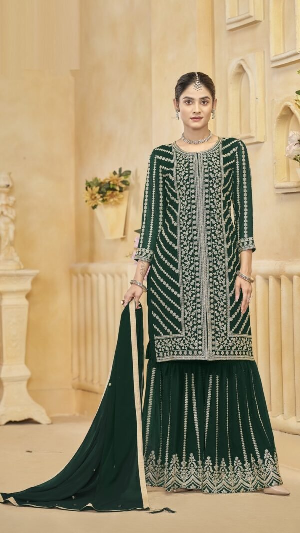 Unique Green Georgette Gharara Salwar Kameez – 57274-219-A