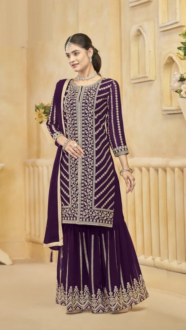 Dreamy Purple Georgette Gharara Salwar Kameez – 57274-219-B