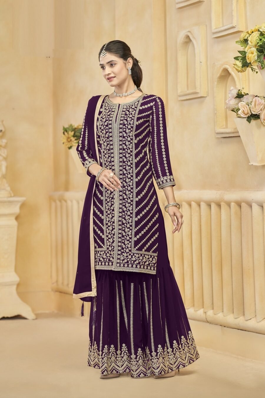 Dreamy Purple Georgette Gharara Salwar Kameez – 57274-219-B