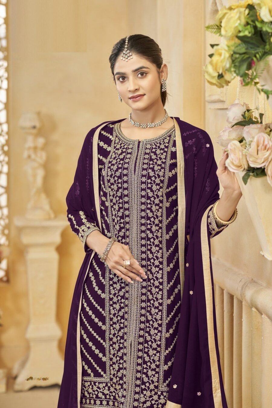 Dreamy Purple Georgette Gharara Salwar Kameez – 57274-219-B