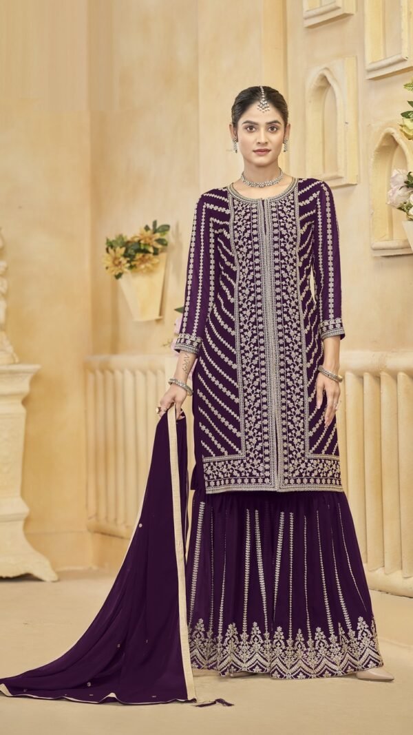 Dreamy Purple Georgette Gharara Salwar Kameez – 57274-219-B