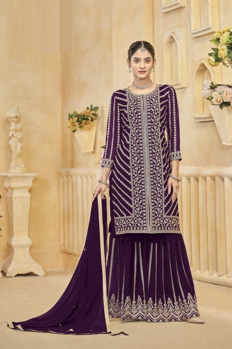 Dreamy Purple Georgette Gharara Salwar Kameez – 57274-219-B