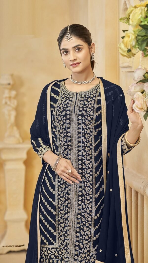 Vibrant Navy Blue Georgette Gharara Salwar Kameez – 57274-219-C