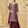 Delightful Wine Georgette Gharara Salwar Kameez – 57274-219-D