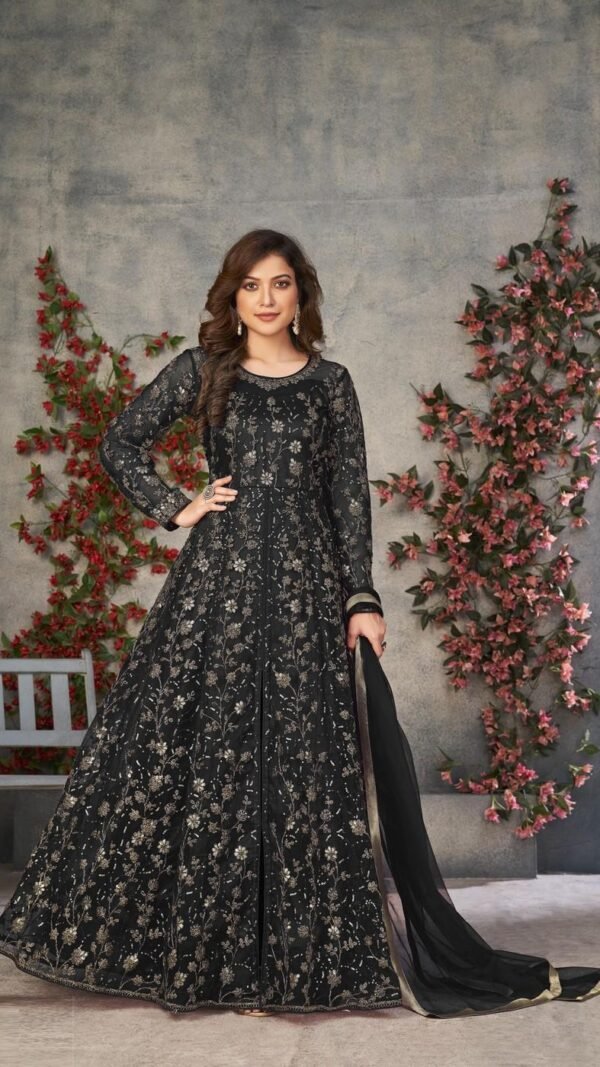 Lively Black Net Anarkali Salwar Kameez – 57746-371