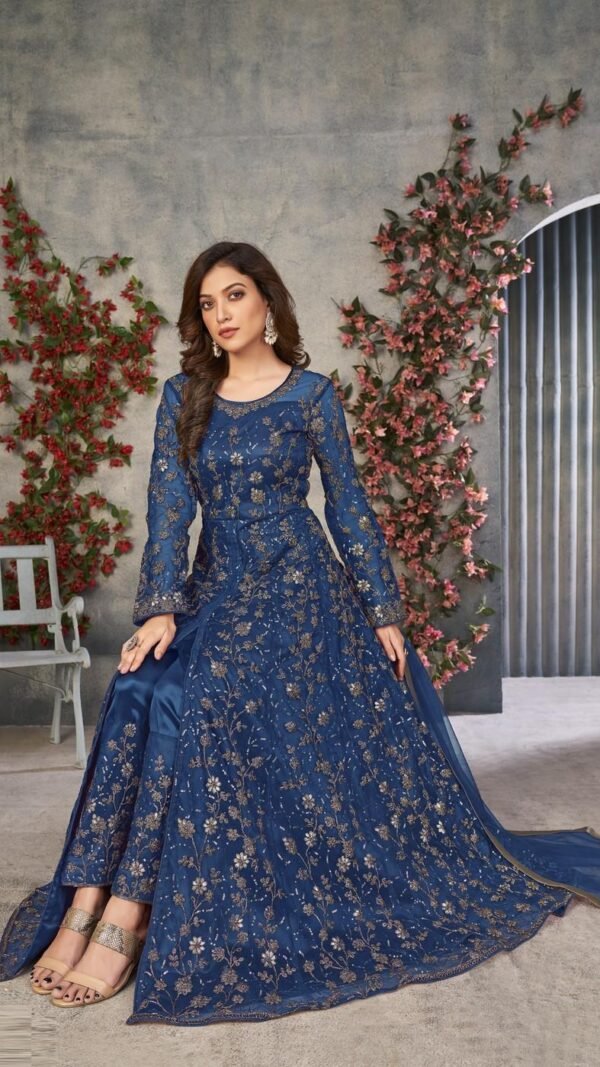 Elegant Royal Blue Net Anarkali Salwar Kameez – 57746-373