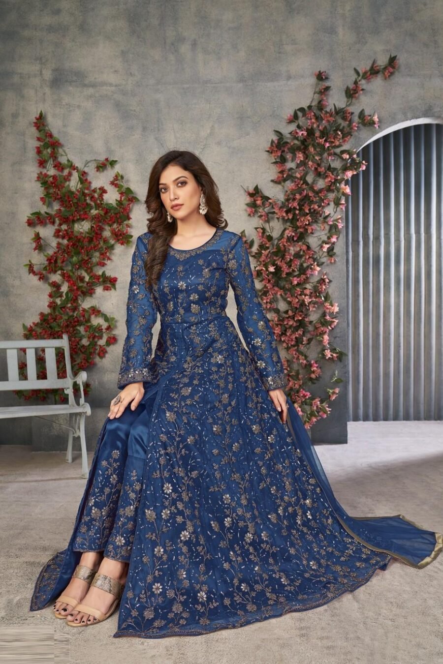 Elegant Royal Blue Net Anarkali Salwar Kameez – 57746-373