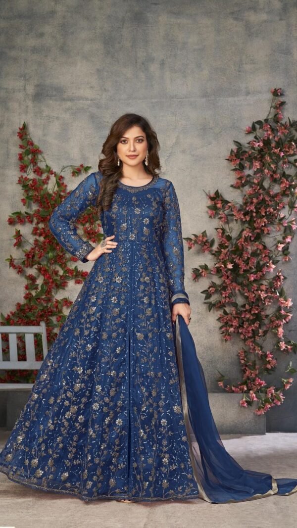 Elegant Royal Blue Net Anarkali Salwar Kameez – 57746-373