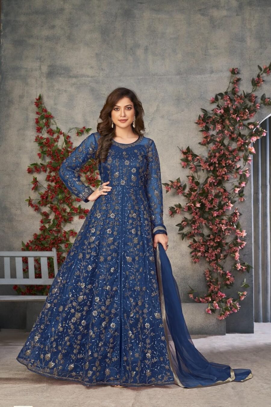 Elegant Royal Blue Net Anarkali Salwar Kameez – 57746-373