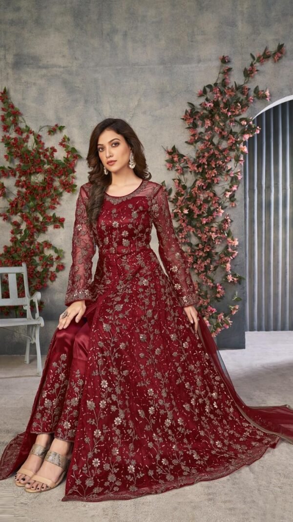 Delightful Maroon Net Anarkali Salwar Kameez – 57746-374
