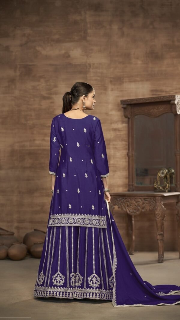 Fierce Violet Chinon Silk Palazzo Salwar Kameez – 58112-223-B
