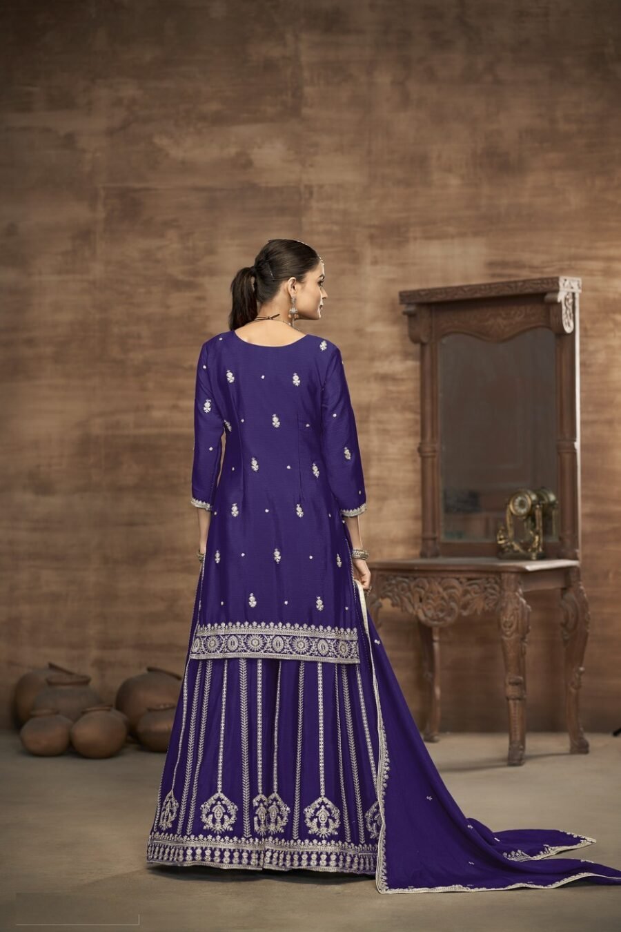 Fierce Violet Chinon Silk Palazzo Salwar Kameez – 58112-223-B