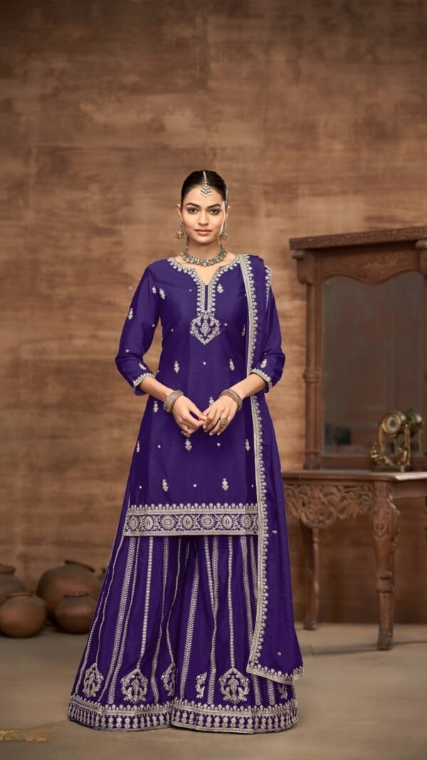 Fierce Violet Chinon Silk Palazzo Salwar Kameez – 58112-223-B