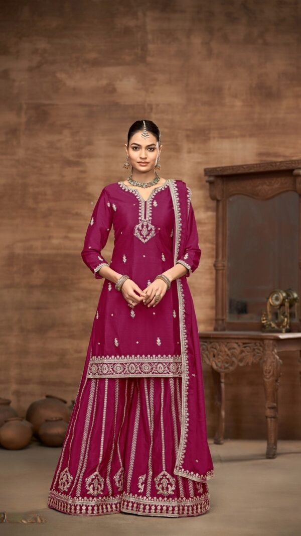 Alluring Wine Chinon Silk Palazzo Salwar Kameez – 58112-223-D