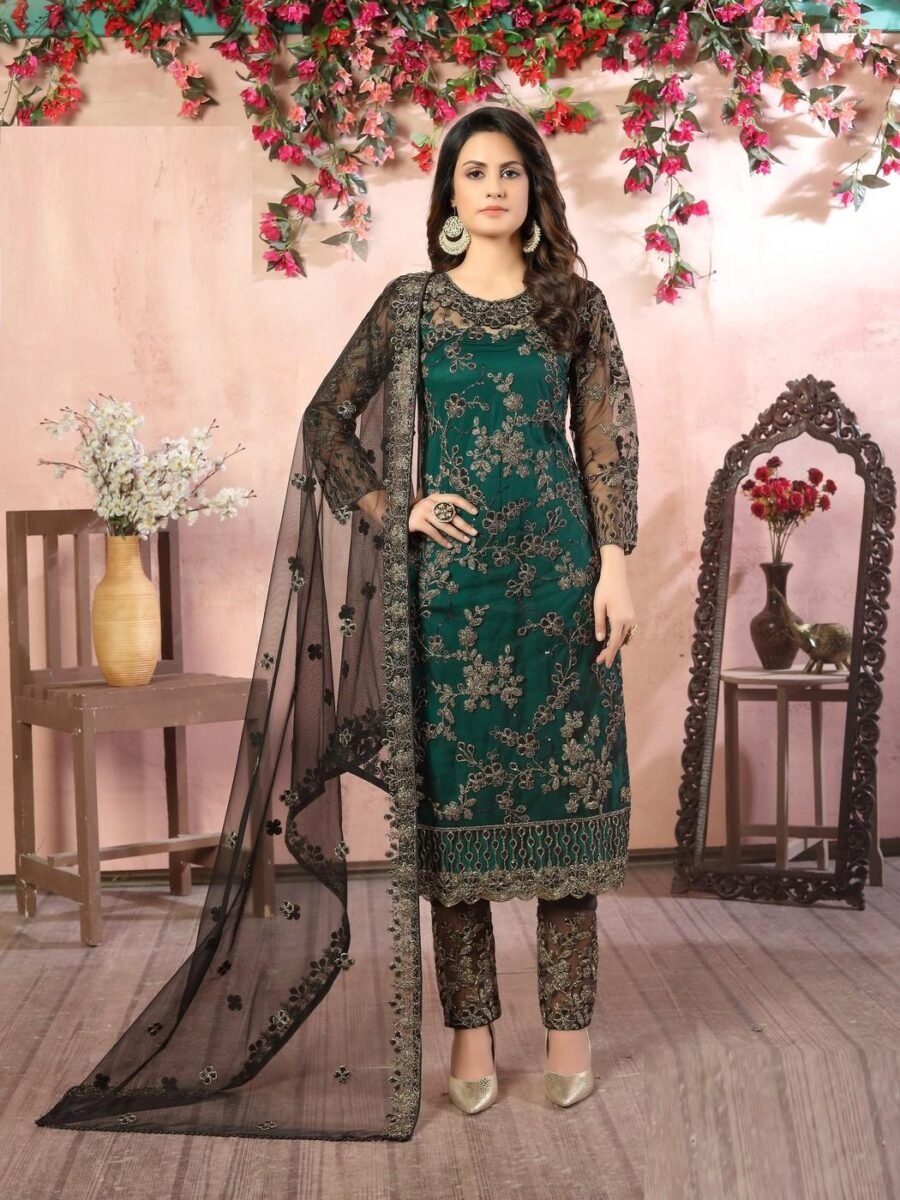 Fabulous Teal Green Net Straight Salwar Kameez – 59048-81
