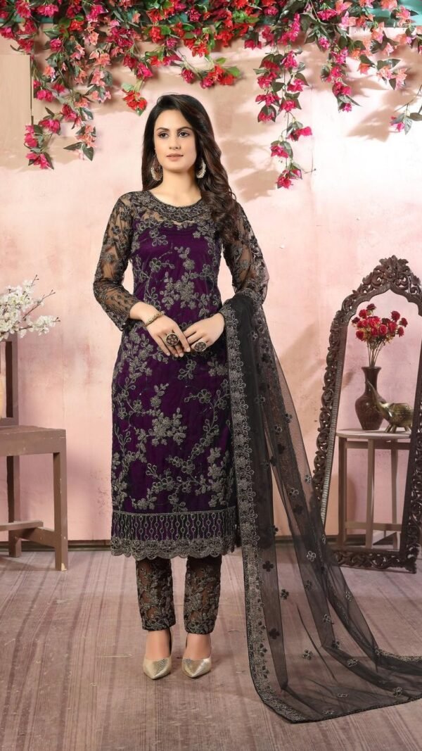 Flawless Purple Net Straight Salwar Kameez – 59048-82