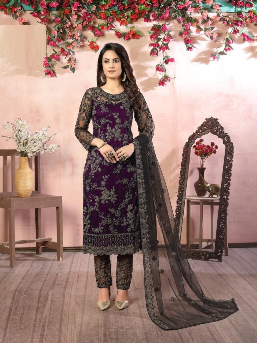 Flawless Purple Net Straight Salwar Kameez – 59048-82