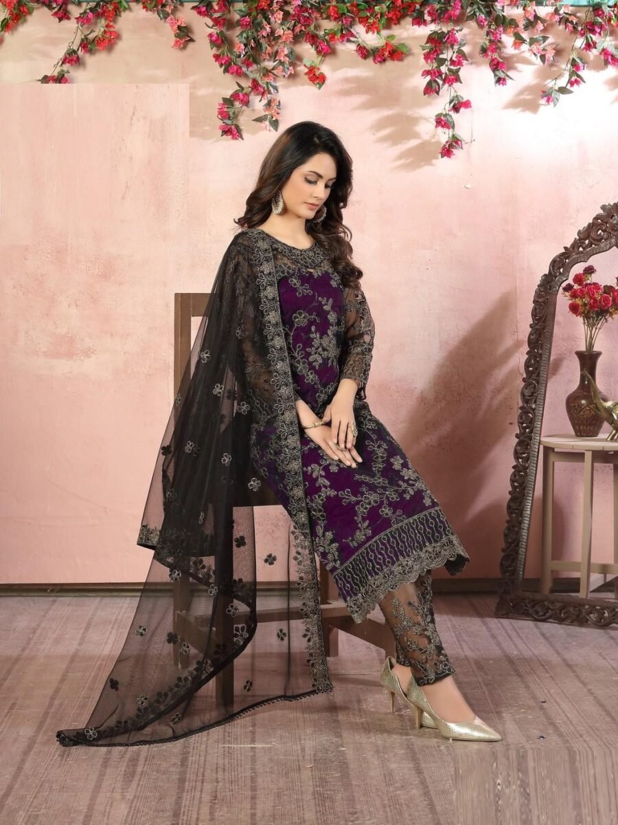 Flawless Purple Net Straight Salwar Kameez – 59048-82