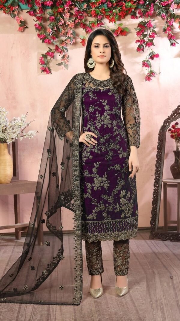 Flawless Purple Net Straight Salwar Kameez – 59048-82