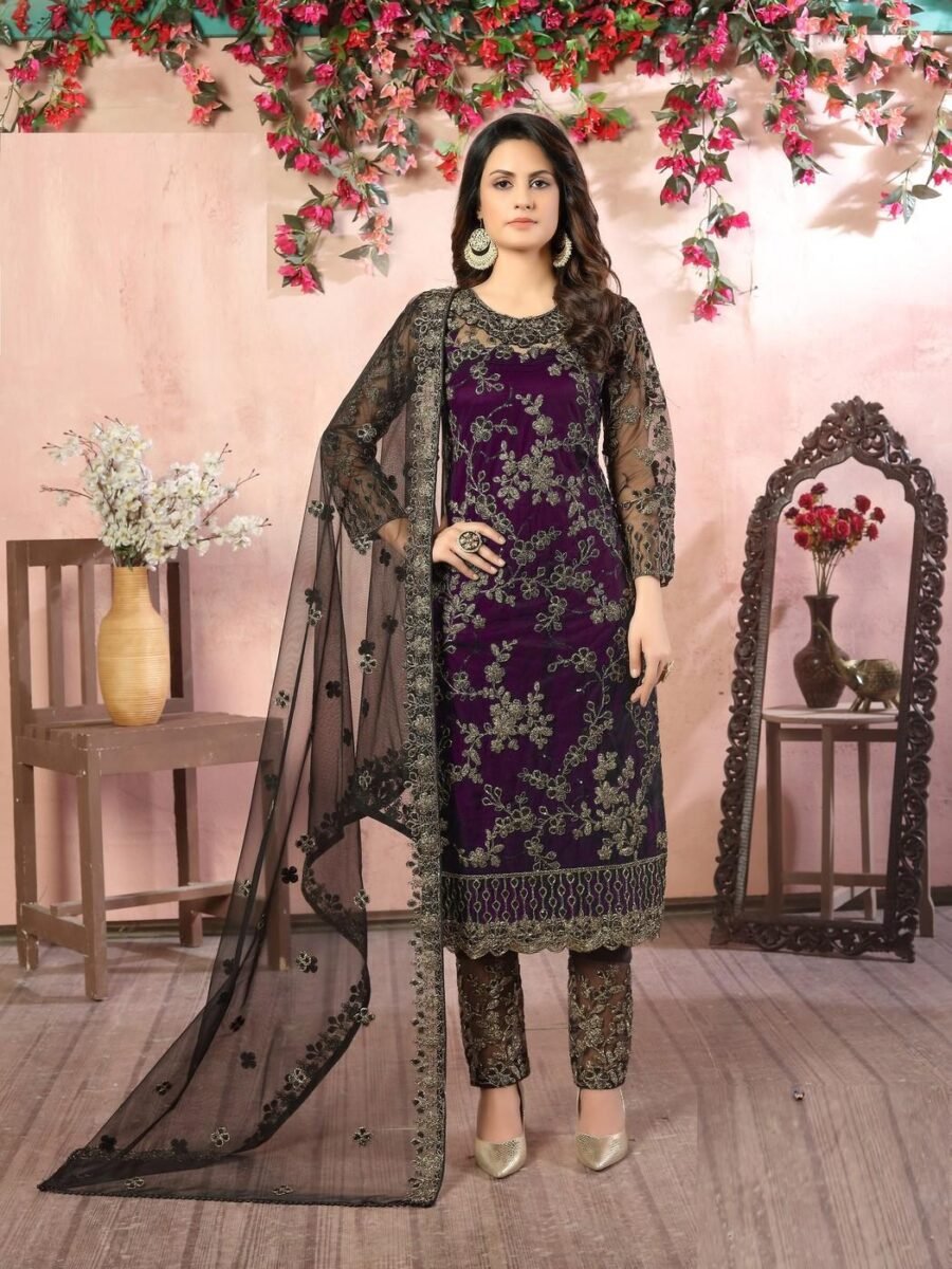 Flawless Purple Net Straight Salwar Kameez – 59048-82