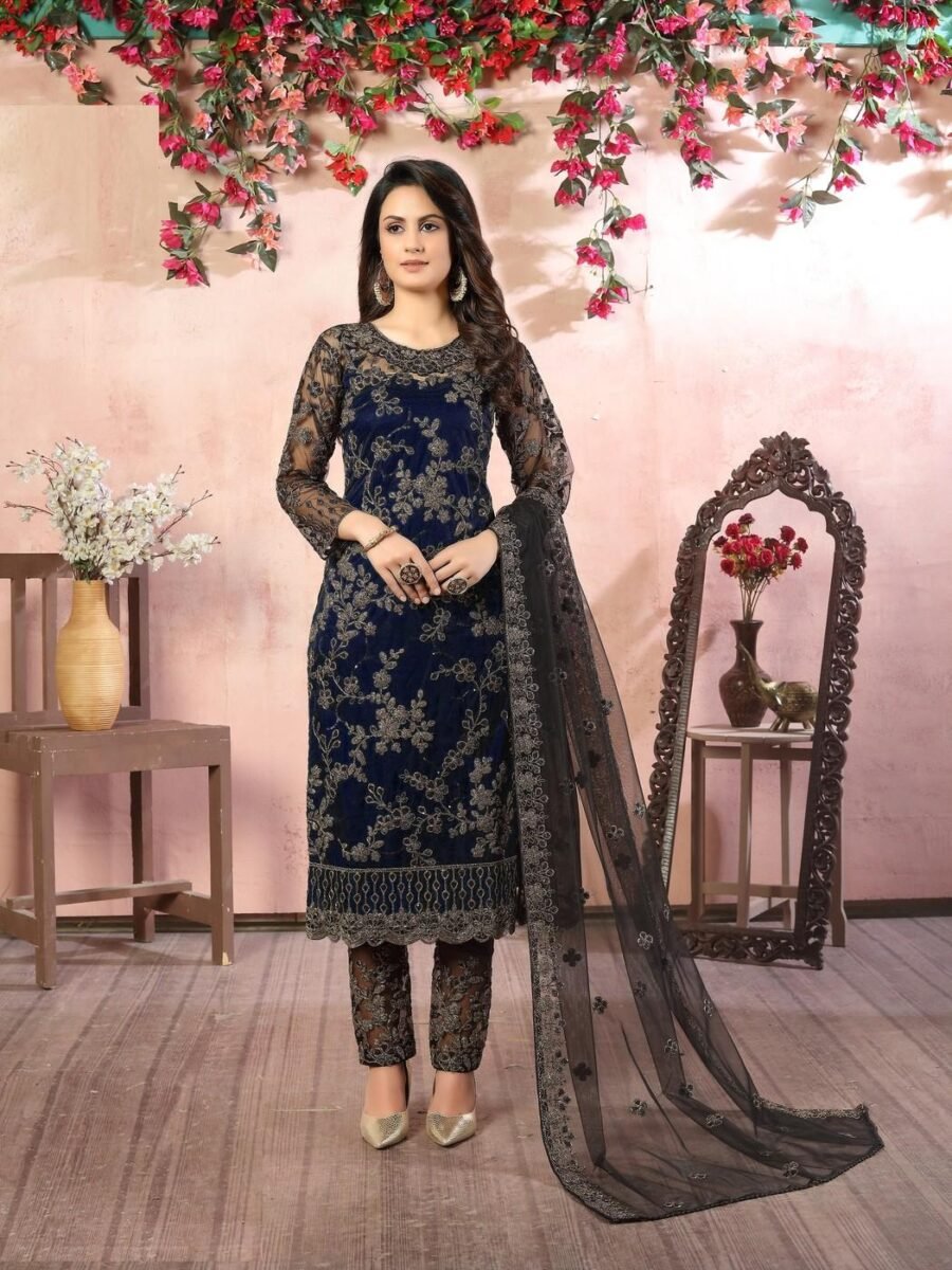 Striking Navy Blue Net Straight Salwar Kameez – 59048-83
